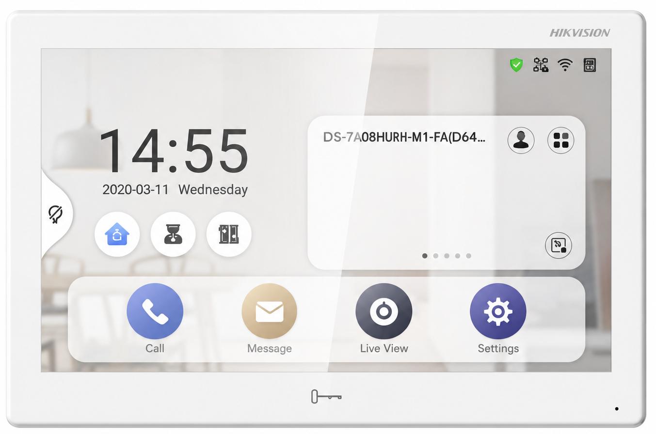 Hikvision DS-KH9510-WTE1 - монітор відеодомофона Ultra-серії з 10-дюймовим сенсорним екраном і системою Android. Зображення: infotech.ua. Hikvision DS-KH9510-WTE1 - монітор відеодомофона Ultra-серії з 10-дюймовим сенсорним екраном і системою Android. Зображення: infotech.ua.
